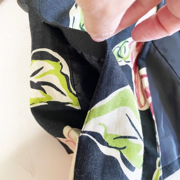 Bob Mackie Black Floral Open Front Linen Blend 3/4 Sleeve Blazer Women’s Size 6 - Picture 5 of 8